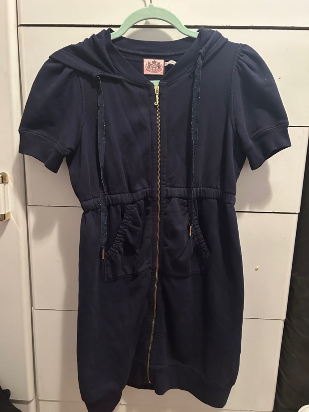Vintage Juicy Couture Navy Zip-Front Hooded Short-Sleeve Dress